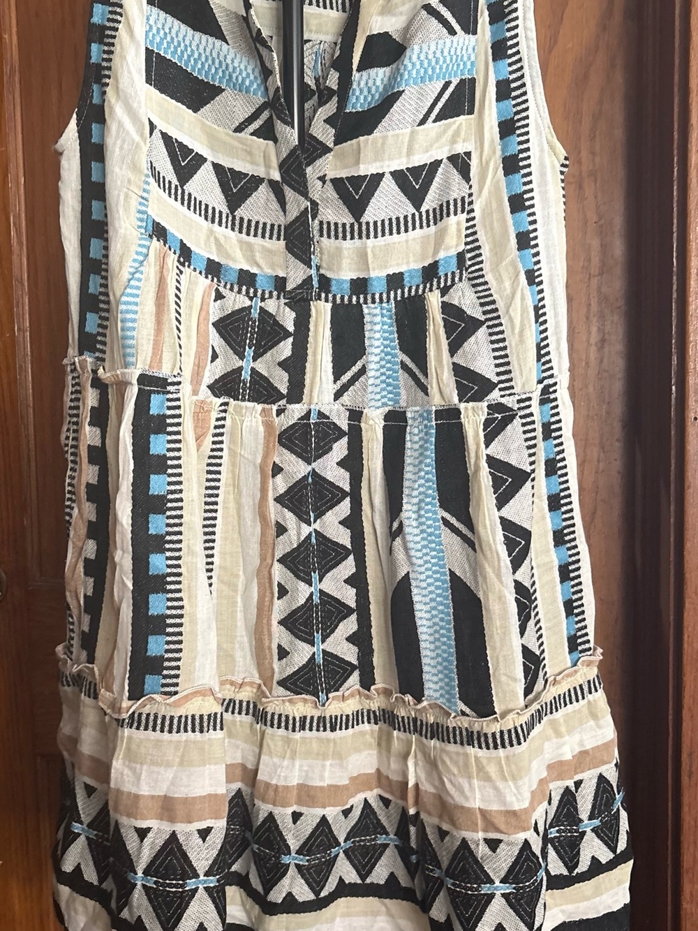 K. Elan Babydoll Cover-Up Minidress, Aztec Print, Size Medium - Picture 4 of 10